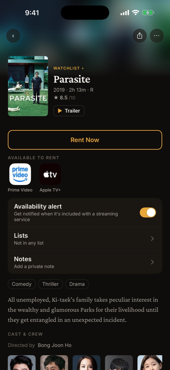 A rent-only film with an availability alert switched on